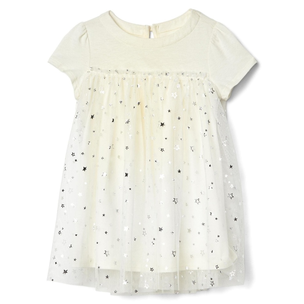 Baby Gap Girls Short Sleeve Star Tulle Dress Ivory